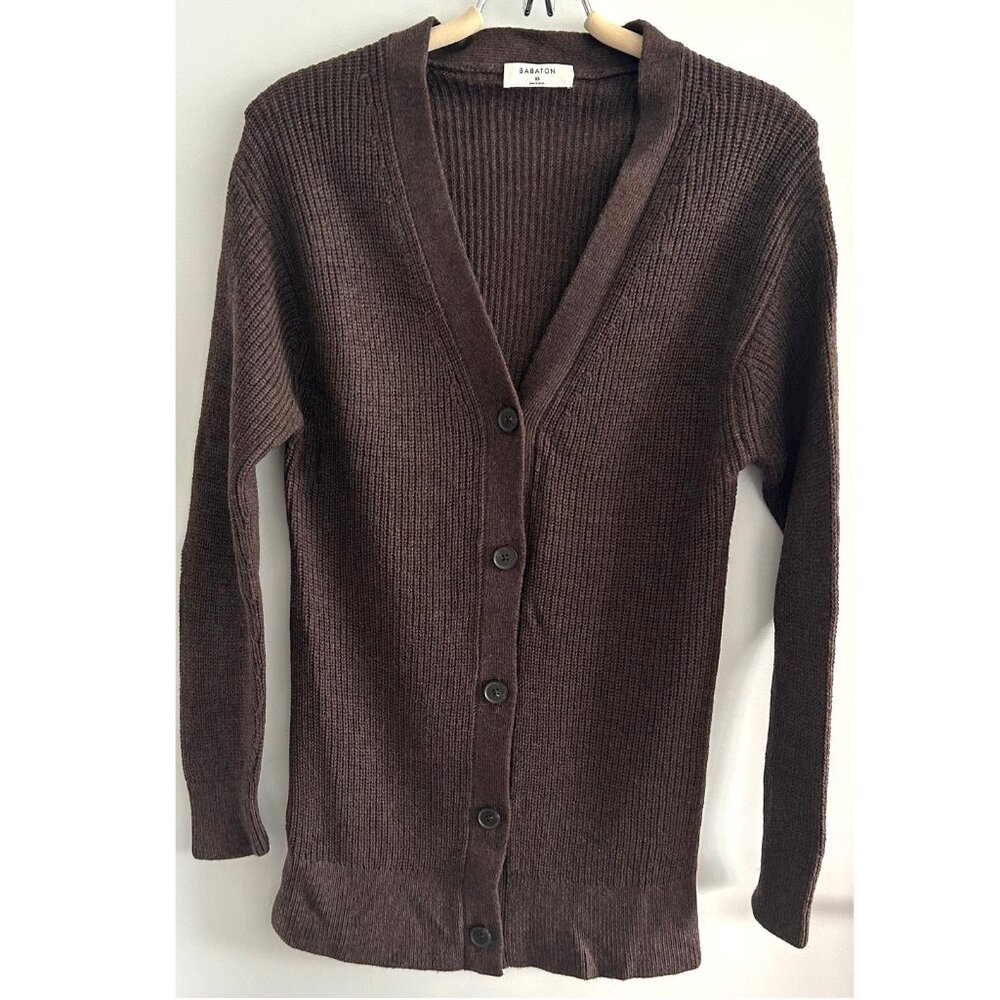 Babaton Mocha Brown Merino Wool Cardigan Sweater Sz XS
